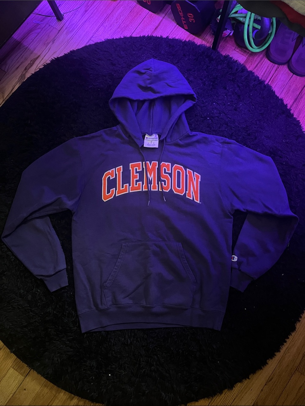 Champion Clemson Purple Hoodie with Orange Lettering